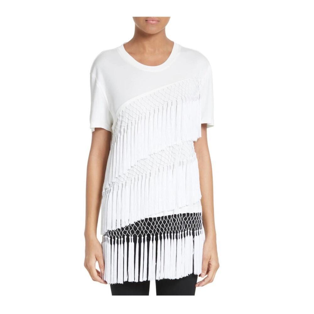 Opening Ceremony Lora Fringe Short Sleeve White Blouse Sz L